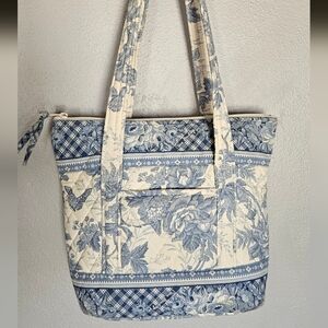 Floral Blue and Cream Tote Bag